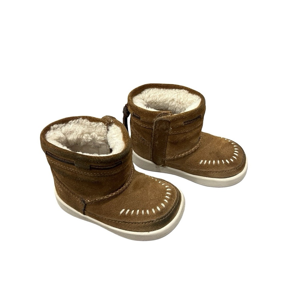 UGG Cali Moc Campfire Boots Baby Size 4/5 Chestnut Suede Fur Lined Cozy